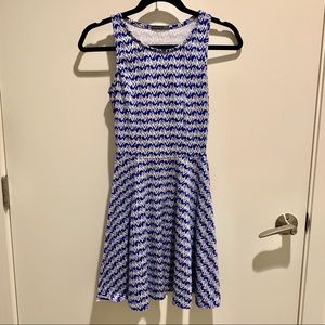 Blue and white printed fit and flare dress